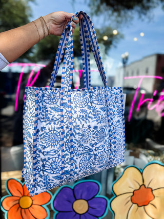 Blue Willow Quilted Tote
