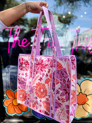 Pink Petal Patch Quilted Tote