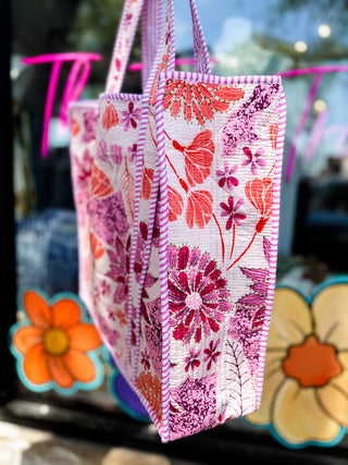 Pink Petal Patch Quilted Tote
