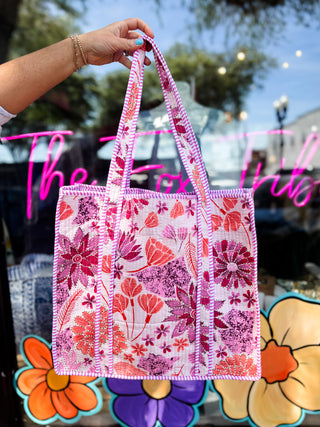 Pink Petal Patch Quilted Tote