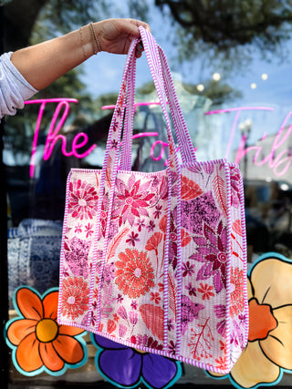 Pink Petal Patch Quilted Tote