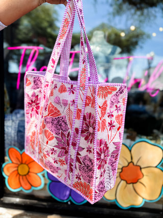 Pink Petal Patch Quilted Tote