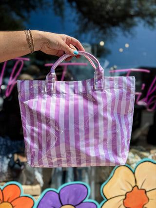 Lavender Striped Tote Bag