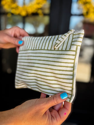 Olive Stripe Handcrafted Zipper Pouch