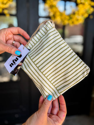 Olive Stripe Handcrafted Zipper Pouch