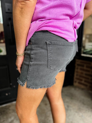 Ash Black Acid Wash Frayed Hem Shorts