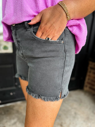 Ash Black Acid Wash Frayed Hem Shorts