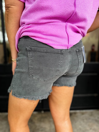 Ash Black Acid Wash Frayed Hem Shorts
