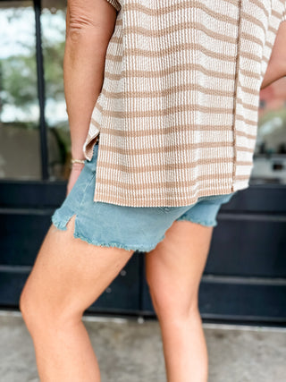 Teal Acid Wash Frayed Hem Shorts