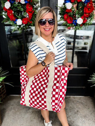 Red Checkered Handcrafted Zipper Pouch