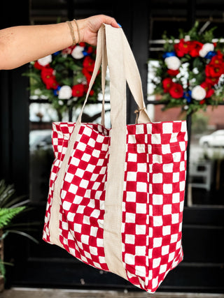 Red Checkered Handcrafted Zipper Pouch