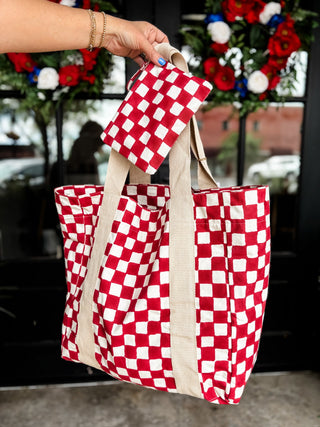 Red Checkered Handcrafted Zipper Pouch