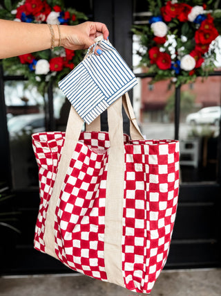 Red Checkered Handcrafted Zipper Pouch