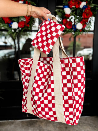 Red Checkered Handcrafted Zipper Pouch