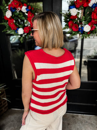 Red Harbor Stripe Button Vest