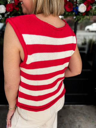 Red Harbor Stripe Button Vest