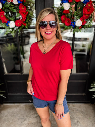 Ruby Red Closet Staple V-Neck
