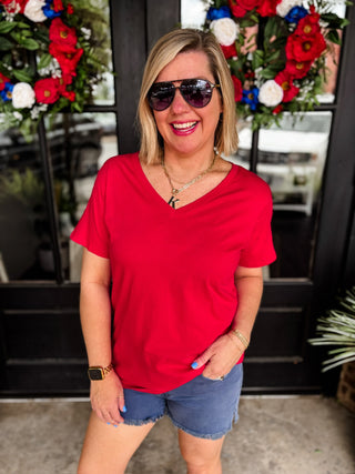 Ruby Red Closet Staple V-Neck