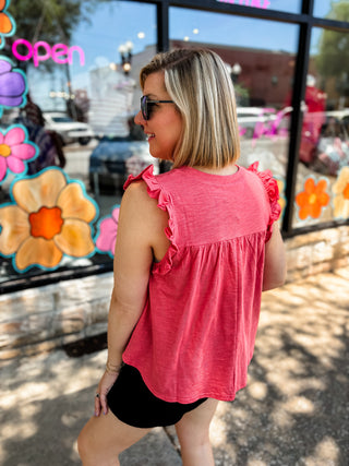 Coral Simply Sweet Ruffle Tank