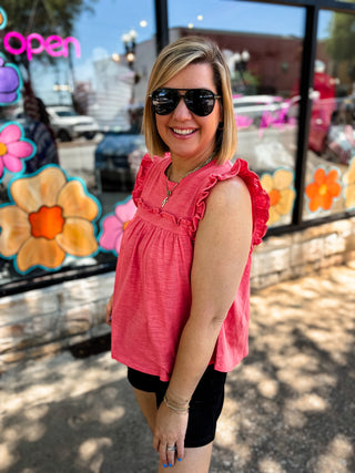 Coral Simply Sweet Ruffle Tank