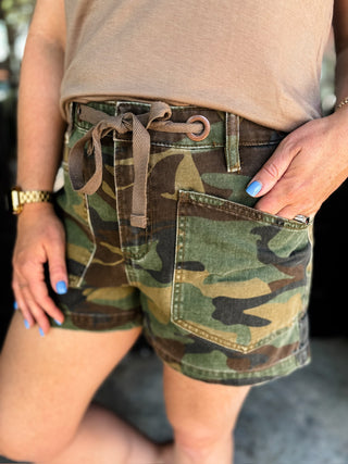 Slouchy Camo Patch Pocket Shorts | Risen