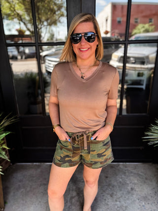Slouchy Camo Patch Pocket Shorts | Risen