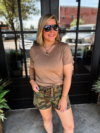 Slouchy Camo Patch Pocket Shorts | Risen