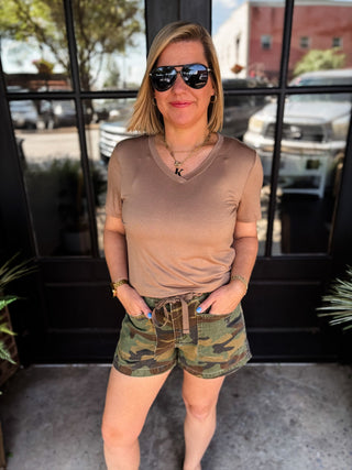 Slouchy Camo Patch Pocket Shorts | Risen
