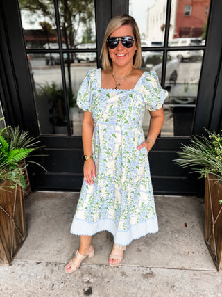 Blue Hydrangea Lane Midi Dress