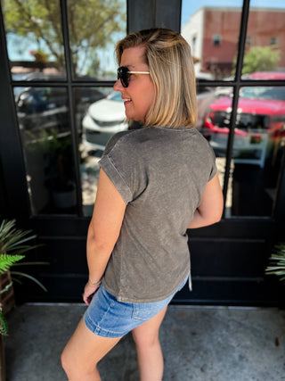 Ash Black Halo Washed Cuffed Sleeve Top