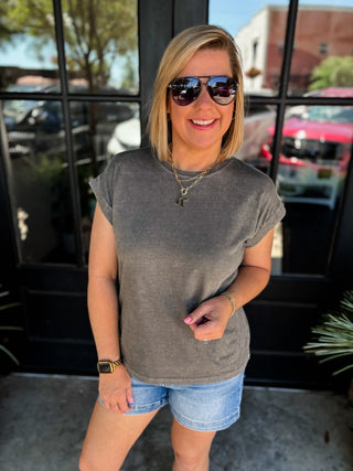 Ash Black Halo Washed Cuffed Sleeve Top