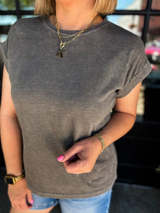 Ash Black Halo Washed Cuffed Sleeve Top