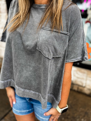 Ash Black Halo Washed Oversized Top