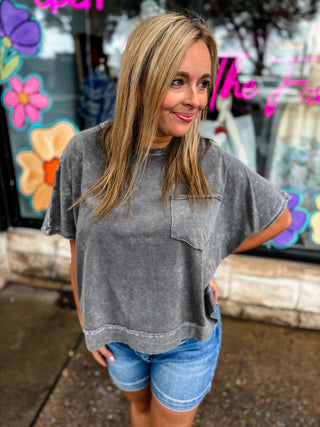 Ash Black Halo Washed Oversized Top