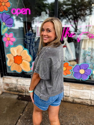 Ash Black Halo Washed Oversized Top