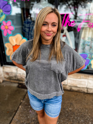 Ash Black Halo Washed Oversized Top