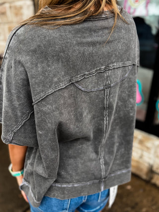 Ash Black Halo Washed Oversized Top