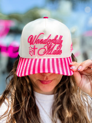 Pink Striped Wonderfully Made Embroidered Hat
