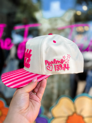 Pink Striped Wonderfully Made Embroidered Hat