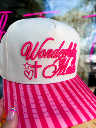 Pink Striped Wonderfully Made Embroidered Hat