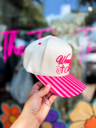 Pink Striped Wonderfully Made Embroidered Hat