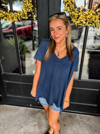 Navy Easy Going V Neck Top