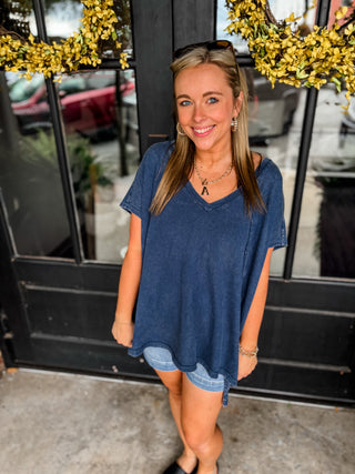 Navy Easy Going V Neck Top