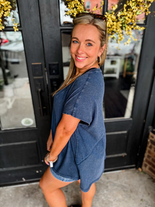 Navy Easy Going V Neck Top