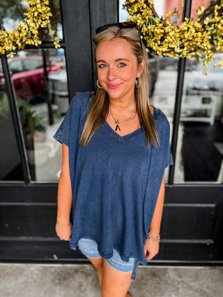 Navy Easy Going V Neck Top