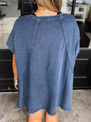 Navy Easy Going V Neck Top