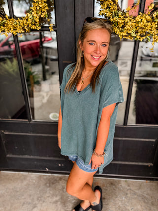 Dark Teal Easy Going V Neck Top