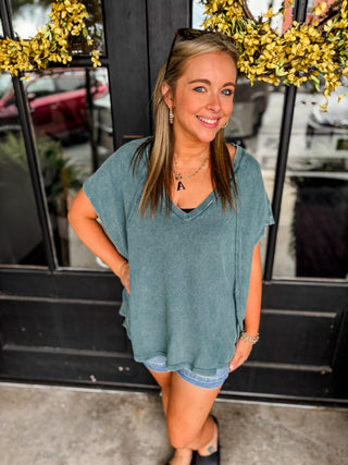 Dark Teal Easy Going V Neck Top