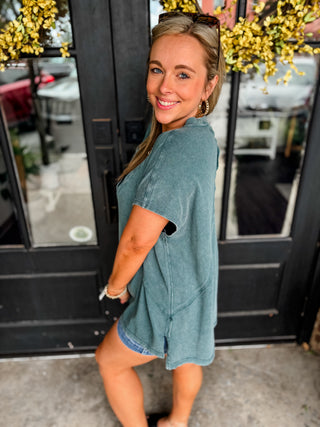 Dark Teal Easy Going V Neck Top