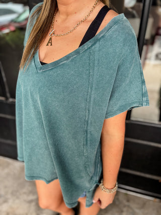 Dark Teal Easy Going V Neck Top